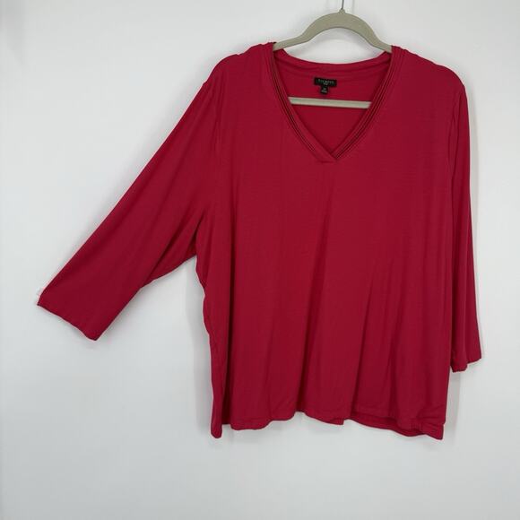 Talbots Woman 3X V Neck Top Solid Pink Stretch Knit 3/4 Sleeve Pullover - Picture 8 of 8